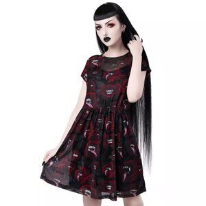 Killstar Goth Skater Dress Mesh Demon Roses XS SMALL